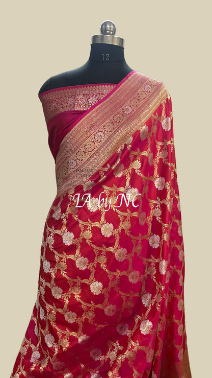 Cerise Banarasi Pure Katan Silk Pattu Sona Rupa Saree