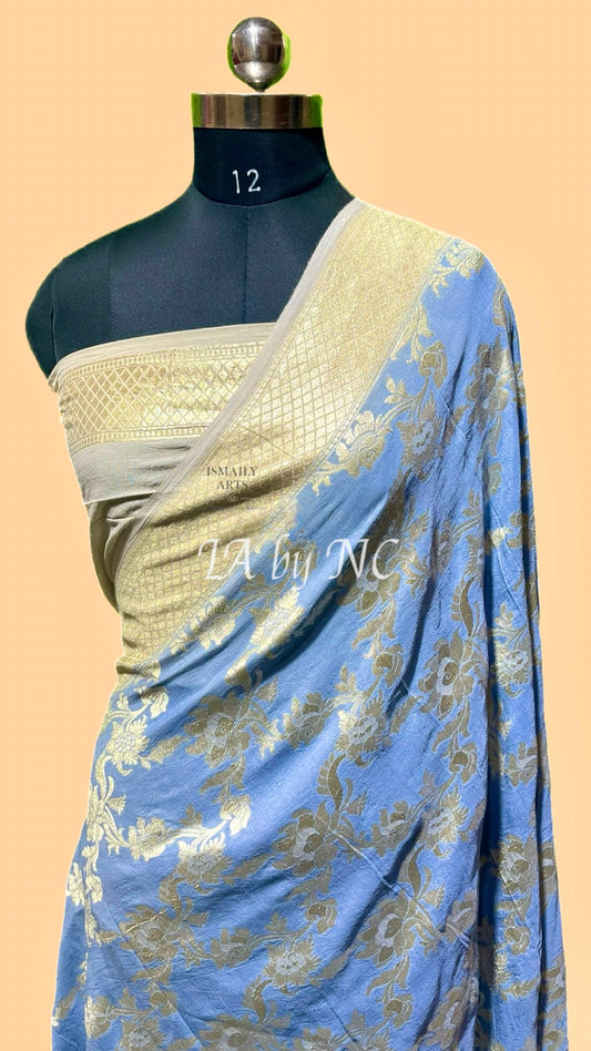 Steel Banarasi Pure Khaddi Munga Saree