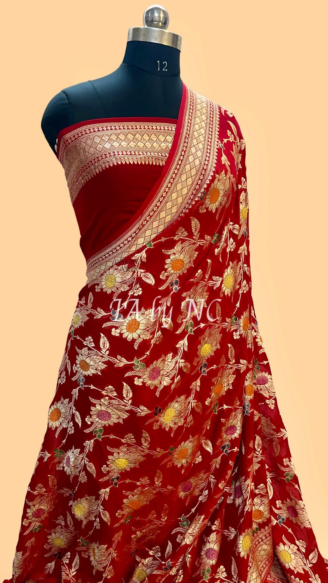 Carmine Banarasi Pure Khaddi Georgette Saree