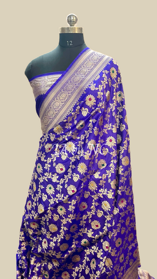 Grape Banarasi Pure Katan Silk Meenakari Pattu Saree