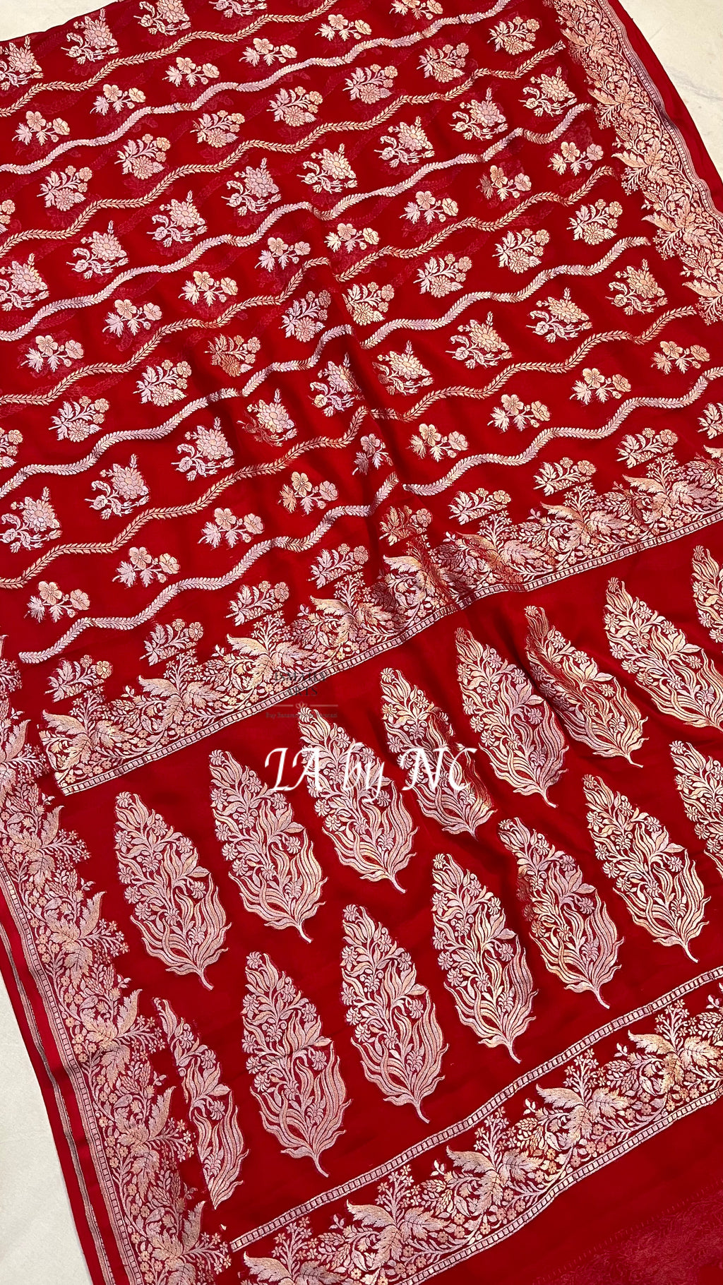 Crimson Banarasi Pure Khaddi Georgette Saree