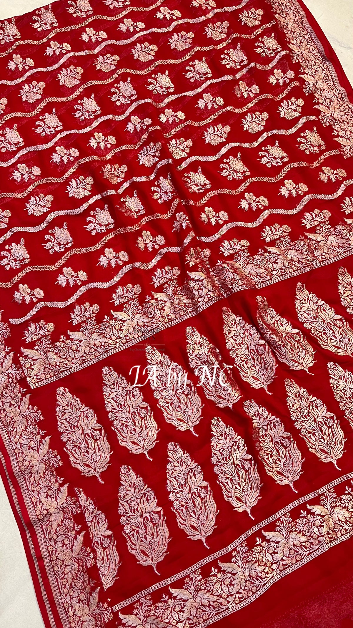 Crimson Banarasi Pure Khaddi Georgette Saree