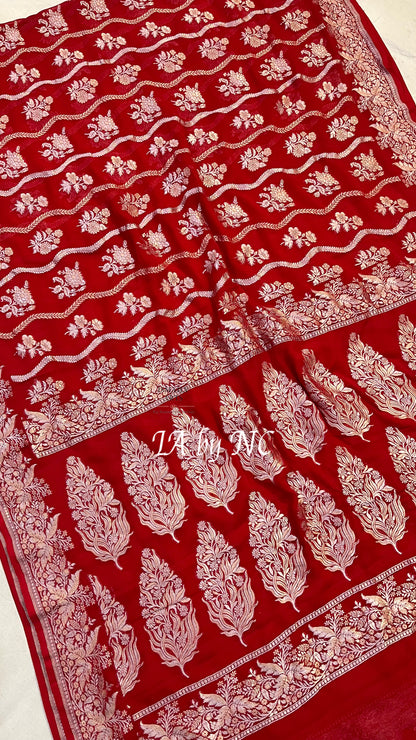 Crimson Banarasi Pure Khaddi Georgette Saree