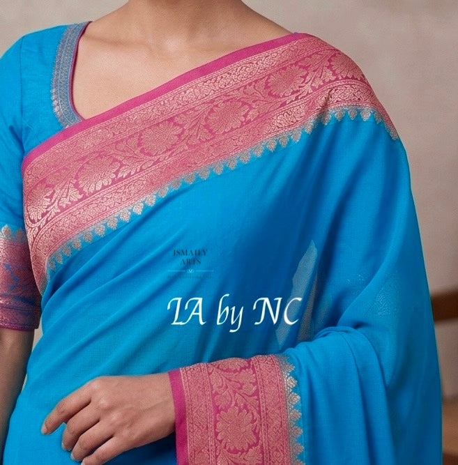 Azure Banarasi Pure Chiffon Georgette Saree