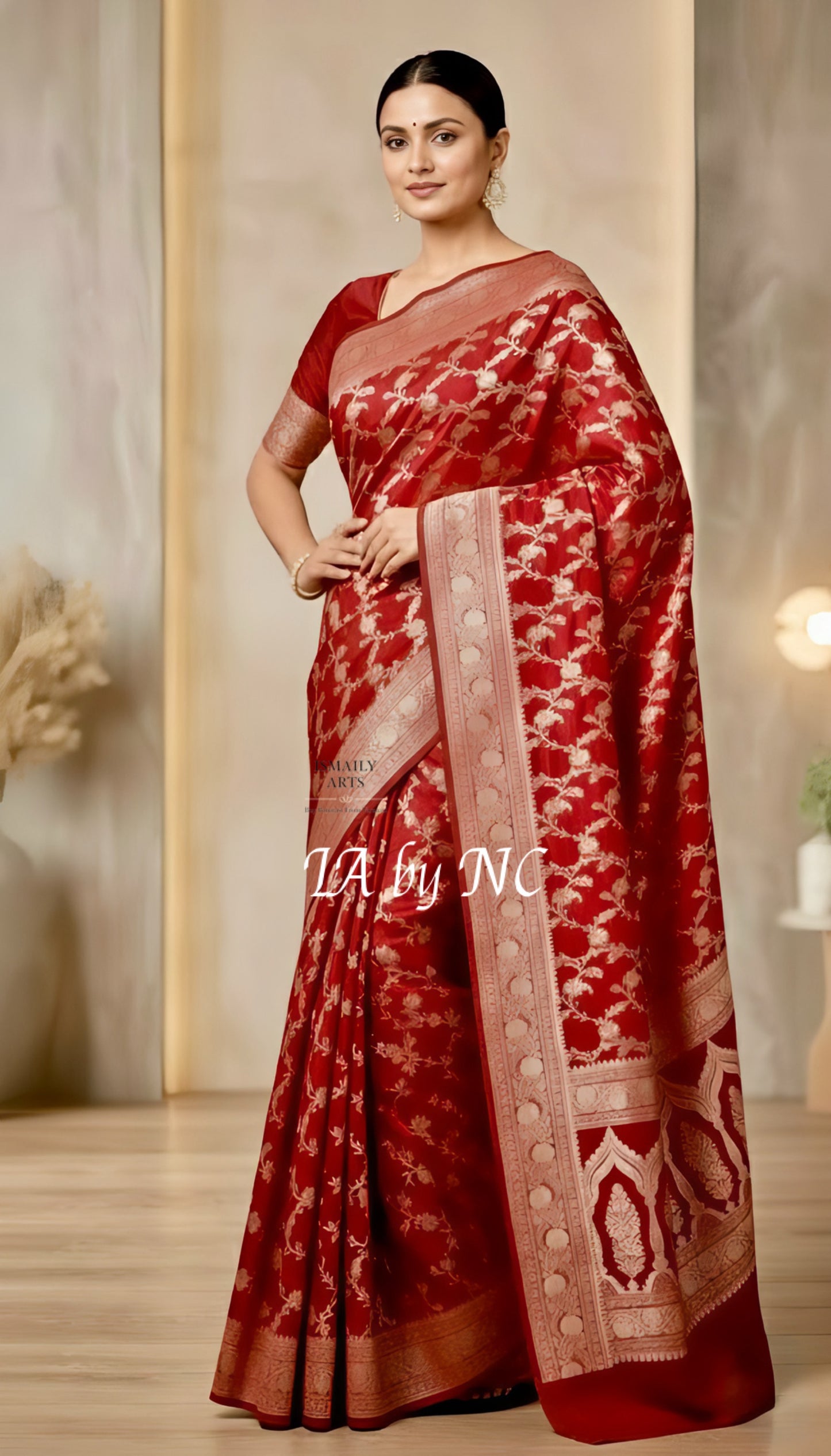 Crimson Banarasi Mashru Katan Silk Saree