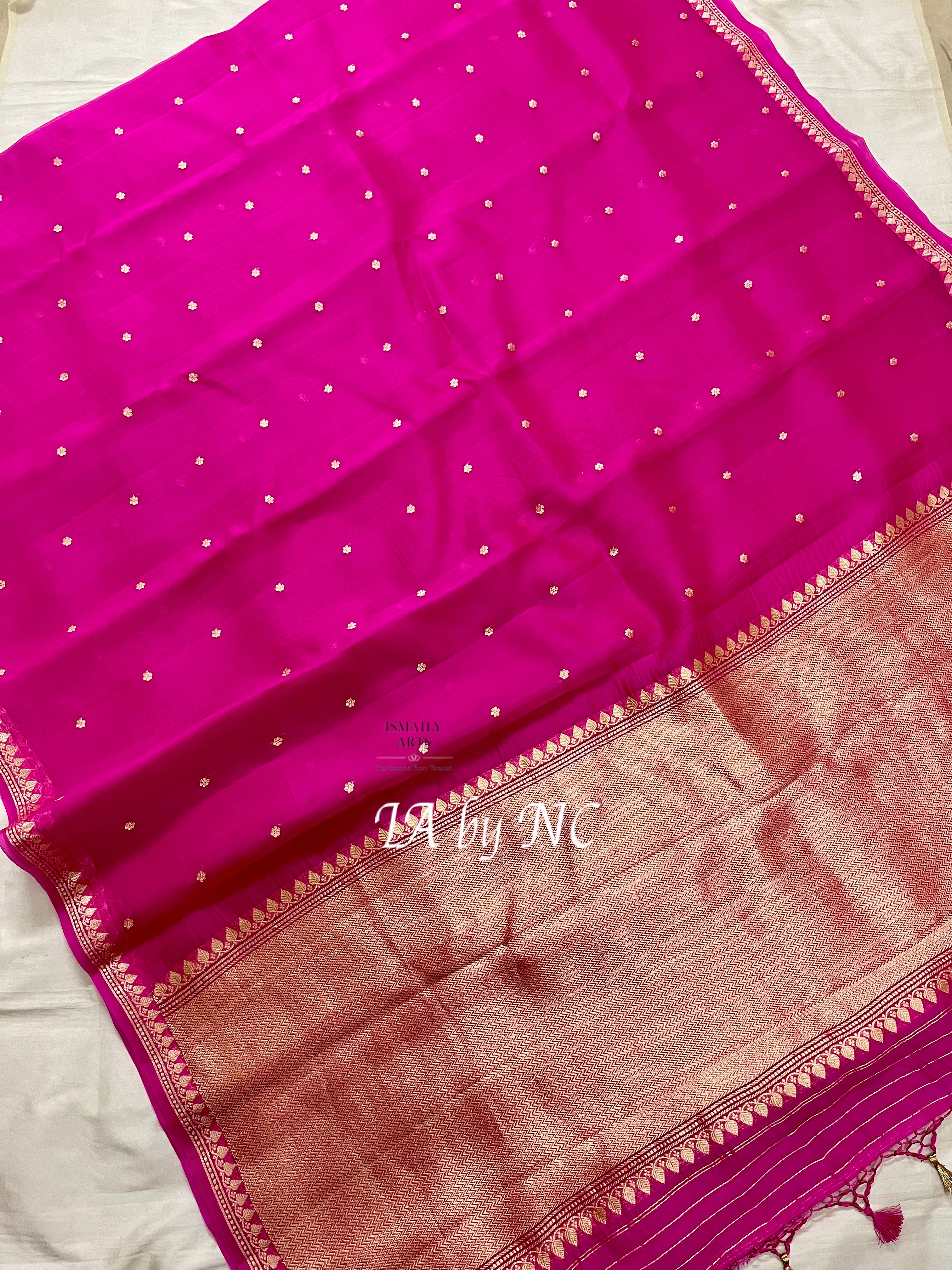 Fuschia Banarasi Pure Kora Silk Kadwa Saree