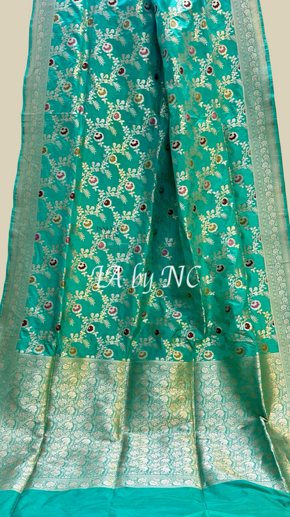 Turquoise Banarasi Pure Katan Silk Meenakari Pattu Saree