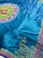 Teal Banarasi Pure Katan Mashru Silk Saree
