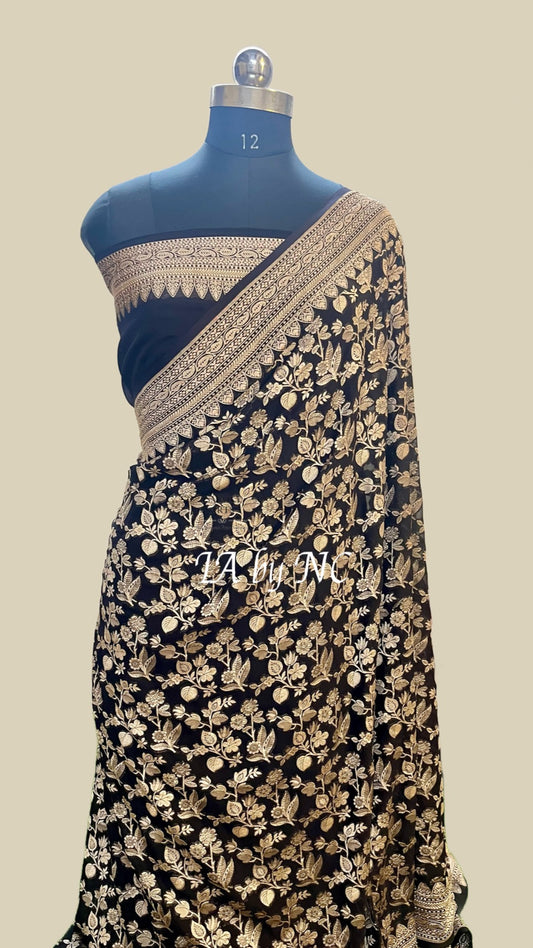 Black Banarasi Pure Khaddi Georgette Saree