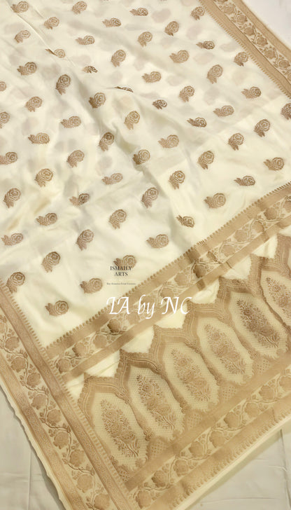 Beige Banarasi Mashru Katan Silk Saree