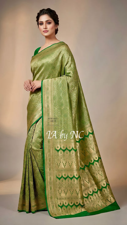 Avocado Banarasi Mashru Katan Silk Saree