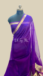 Grape Banarasi Pure Kora Silk Saree