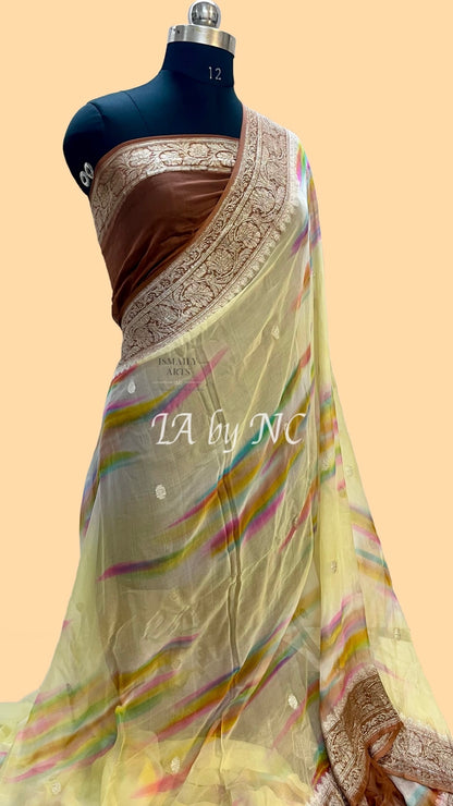 Russet Banarasi Pure Khaddi Georgette Kadwa Saree