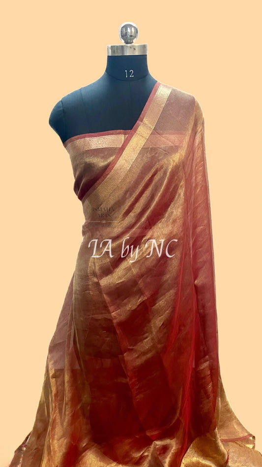 Carmine Banarasi Pure Tissue Silk Saree