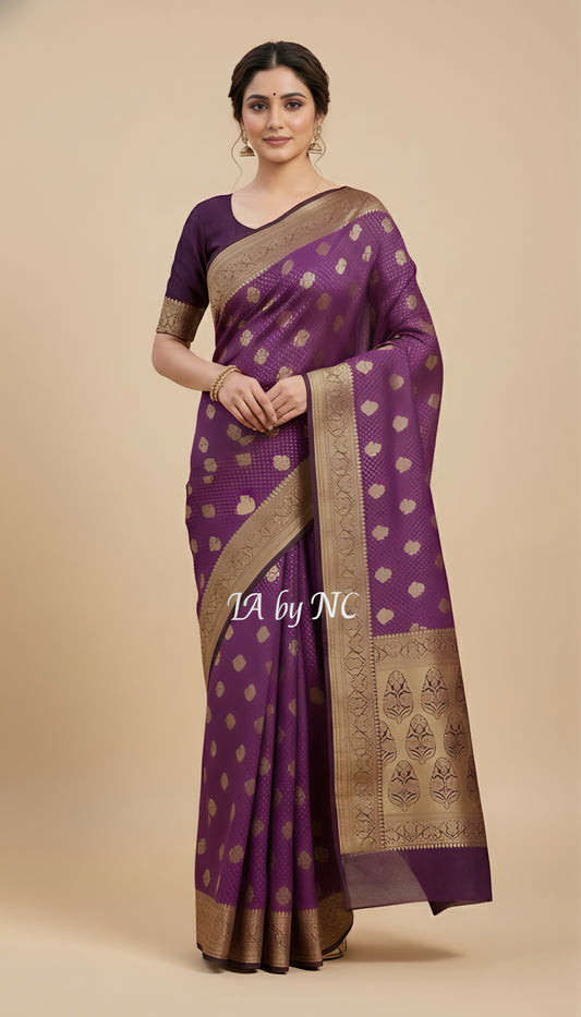 Plum Banarasi Pure Khaddi Georgette Saree