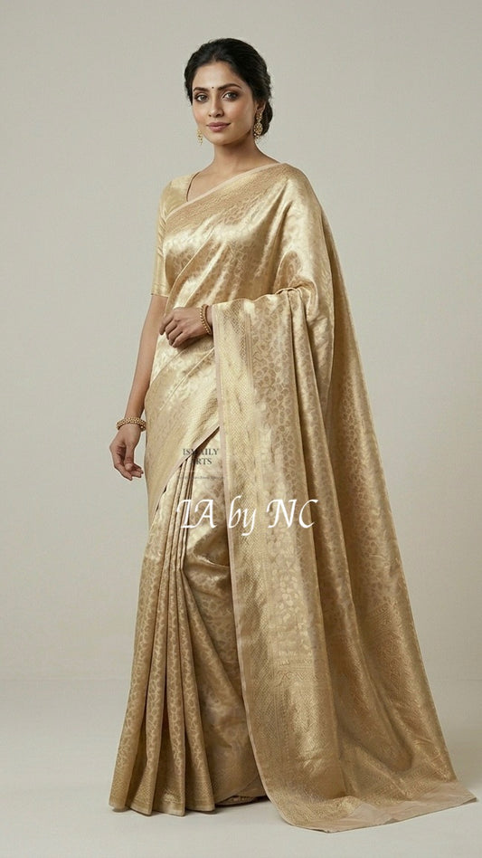 Beige Banarasi Pure Tissue Silk Brocade Saree
