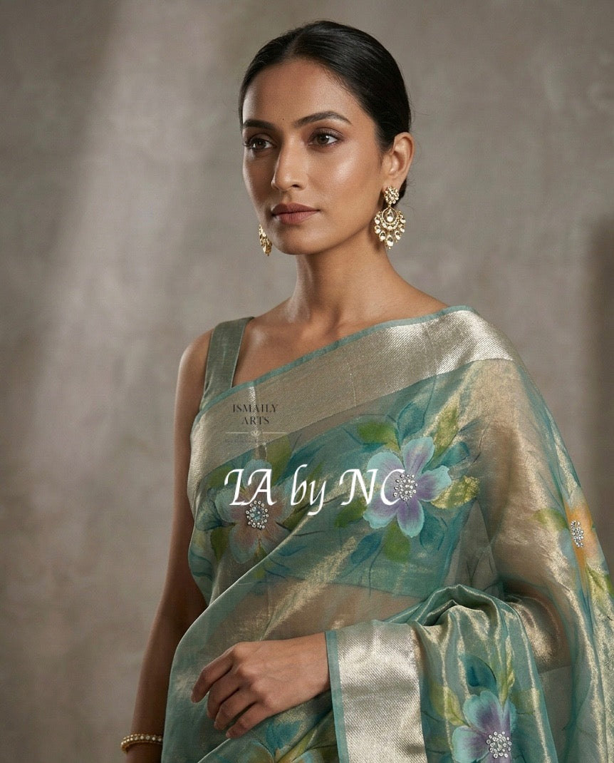 Turquoise Banarasi Pure Tissue Silk Saree