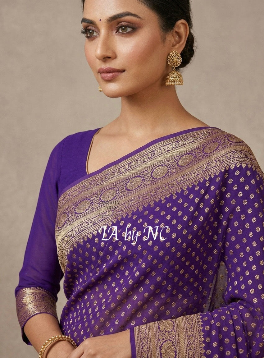 Purple Banarasi Pure Khaddi Georgette Saree
