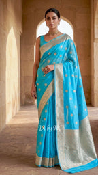 Sky Banarasi Pure Kora Silk Kadwa Saree