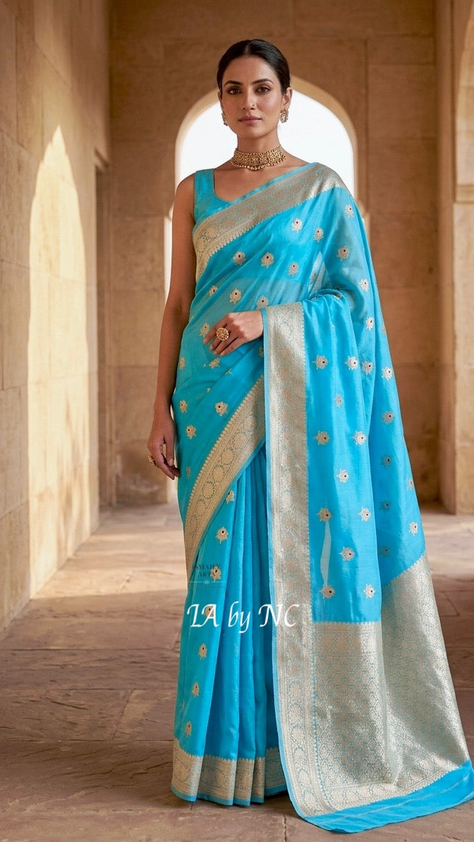 Sky Banarasi Pure Kora Silk Kadwa Saree