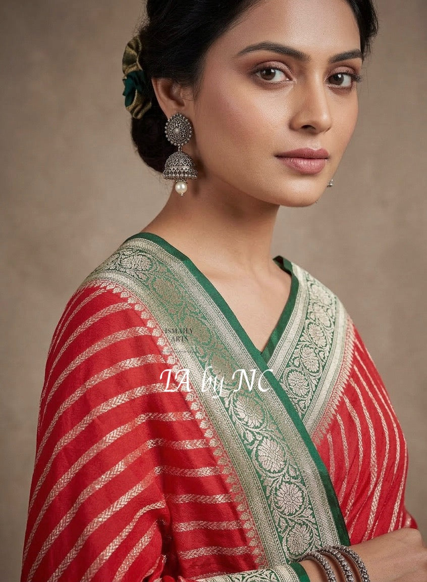 Carmine Banarasi Pure Chiffon Georgette Saree