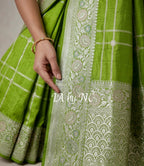 Avocado Banarasi Pure Khaddi Tussar Georgette Paithani Saree