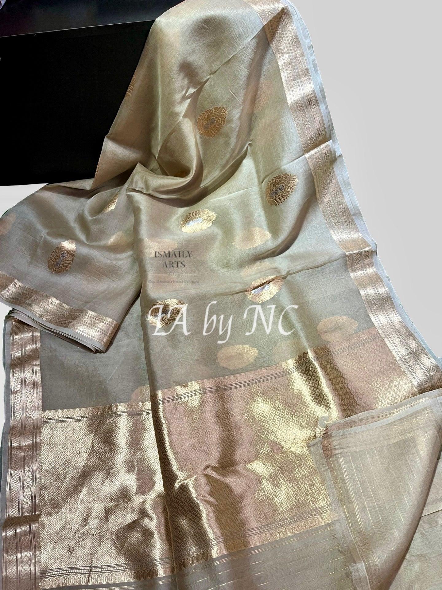 Abalone Banarasi Pure Kora Organza Kadwa Saree
