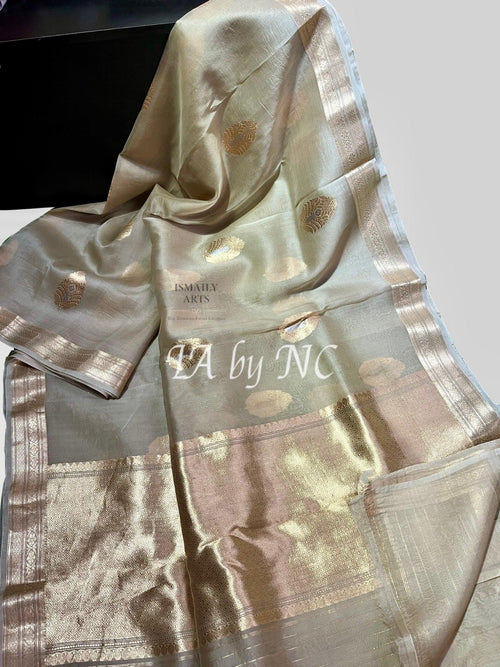 Abalone Banarasi Pure Kora Organza Kadwa Saree