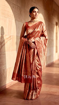 Carmine Banarasi Pure Tissue Silk Brocade Saree