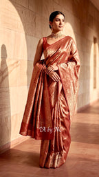 Carmine Banarasi Pure Tissue Silk Brocade Saree