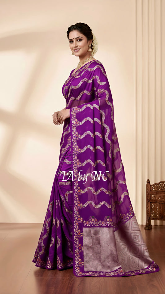 Byzantine Banarasi Mashru Katan Silk Meenakari Saree