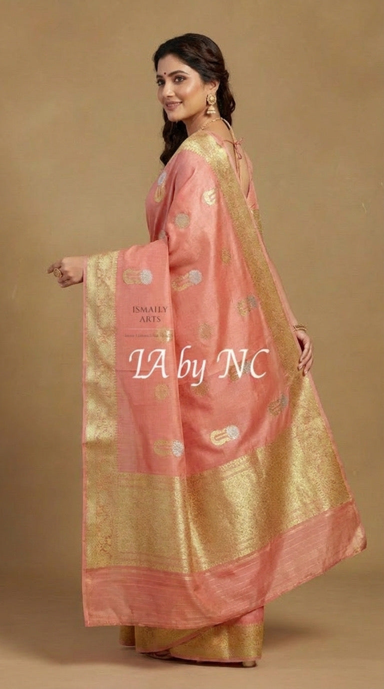Peach Banarasi Pure Kora Silk Kadwa Saree