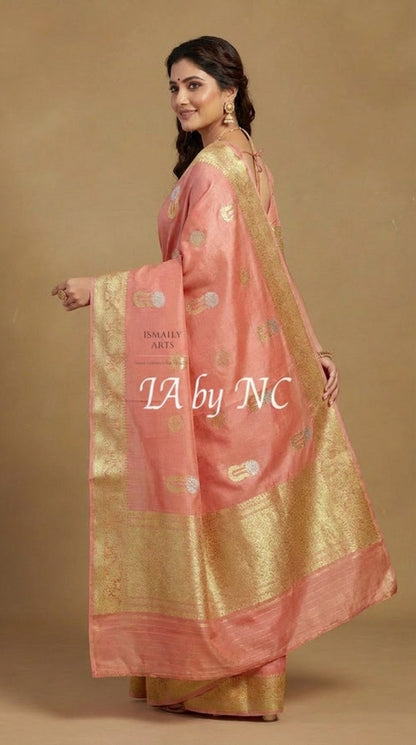 Peach Banarasi Pure Kora Silk Kadwa Saree