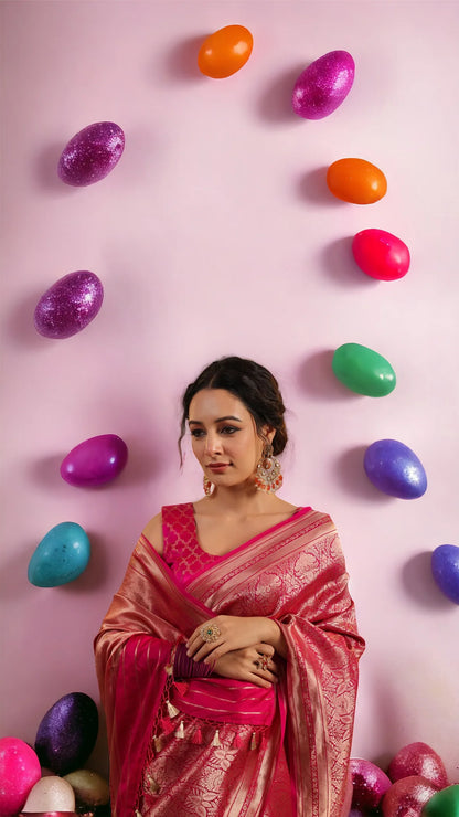 Ruby Banarasi Pure Katan Silk Pattu Brocade Saree