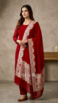 Carmine Banarasi Pure Khaddi Georgette Dupatta