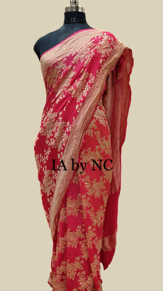 Red Banarasi Pure Khaddi Georgette Saree