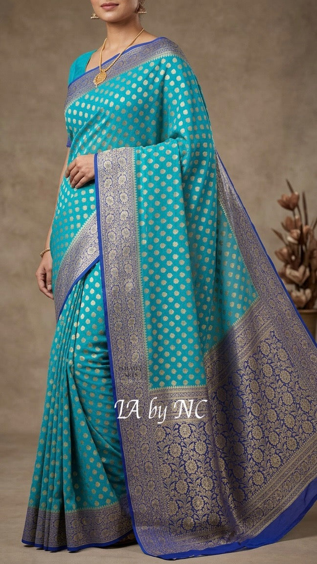Turquoise Banarasi Pure Khaddi Georgette Saree