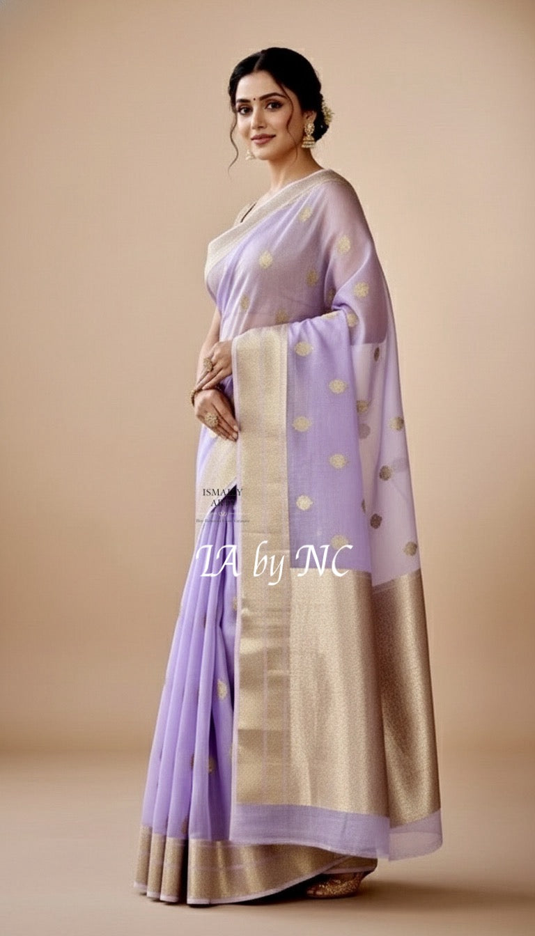 Lavender Banarasi Pure Kora Organza Kadwa Saree