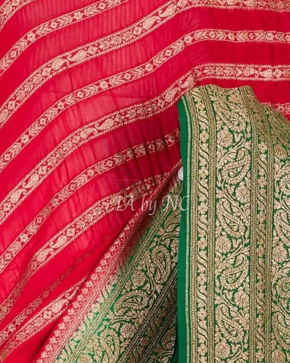 Crimson Red Banarasi Pure Khaddi Georgette Saree