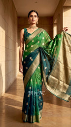 Teal Banarasi Pure Kora Silk Kadwa Saree