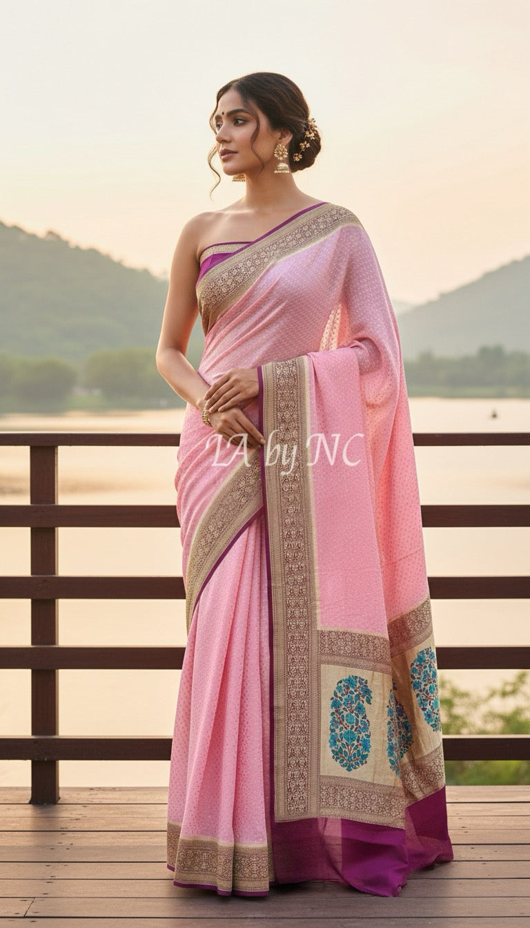 Byzantine Banarasi Pure Khaddi Georgette Saree