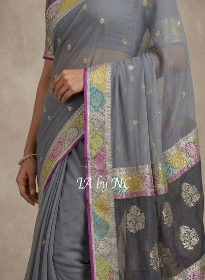 Iron Banarasi Pure Khaddi Georgette Kadwa Saree