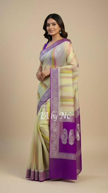 Electric Banarasi Pure Khaddi Georgette Kadwa Saree
