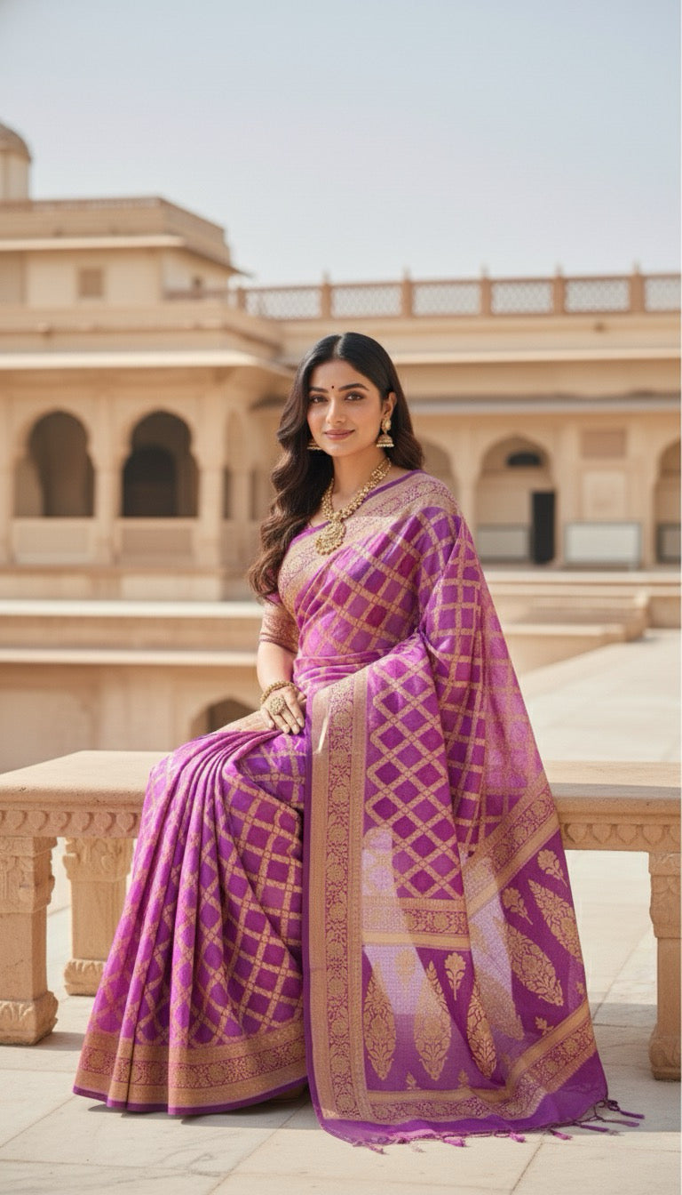 Mulberry Banarasi Pure Khaddi Georgette Saree