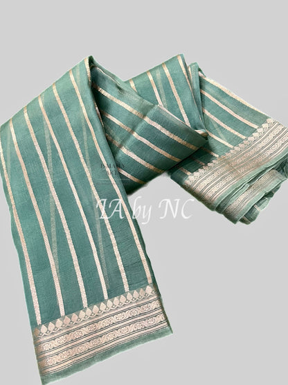 Teal Banarasi Pure Kora Organza Kadwa Saree