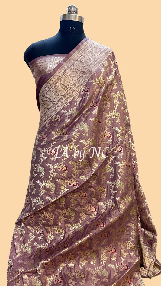 Mauve Banarasi Pure Katan Silk Meenakari Pattu Saree