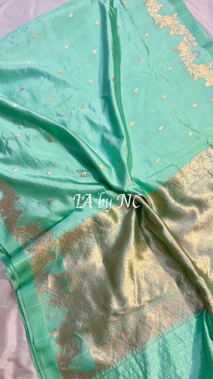 Turquoise Banarasi Pure Katan Silk Mango Kadwa Saree