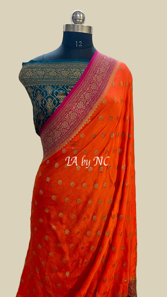 Scarlet Banarasi Pure Khaddi Georgette Crepe Saree
