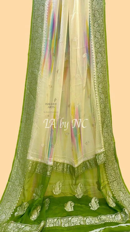 Olive Banarasi Pure Khaddi Georgette Kadwa Saree