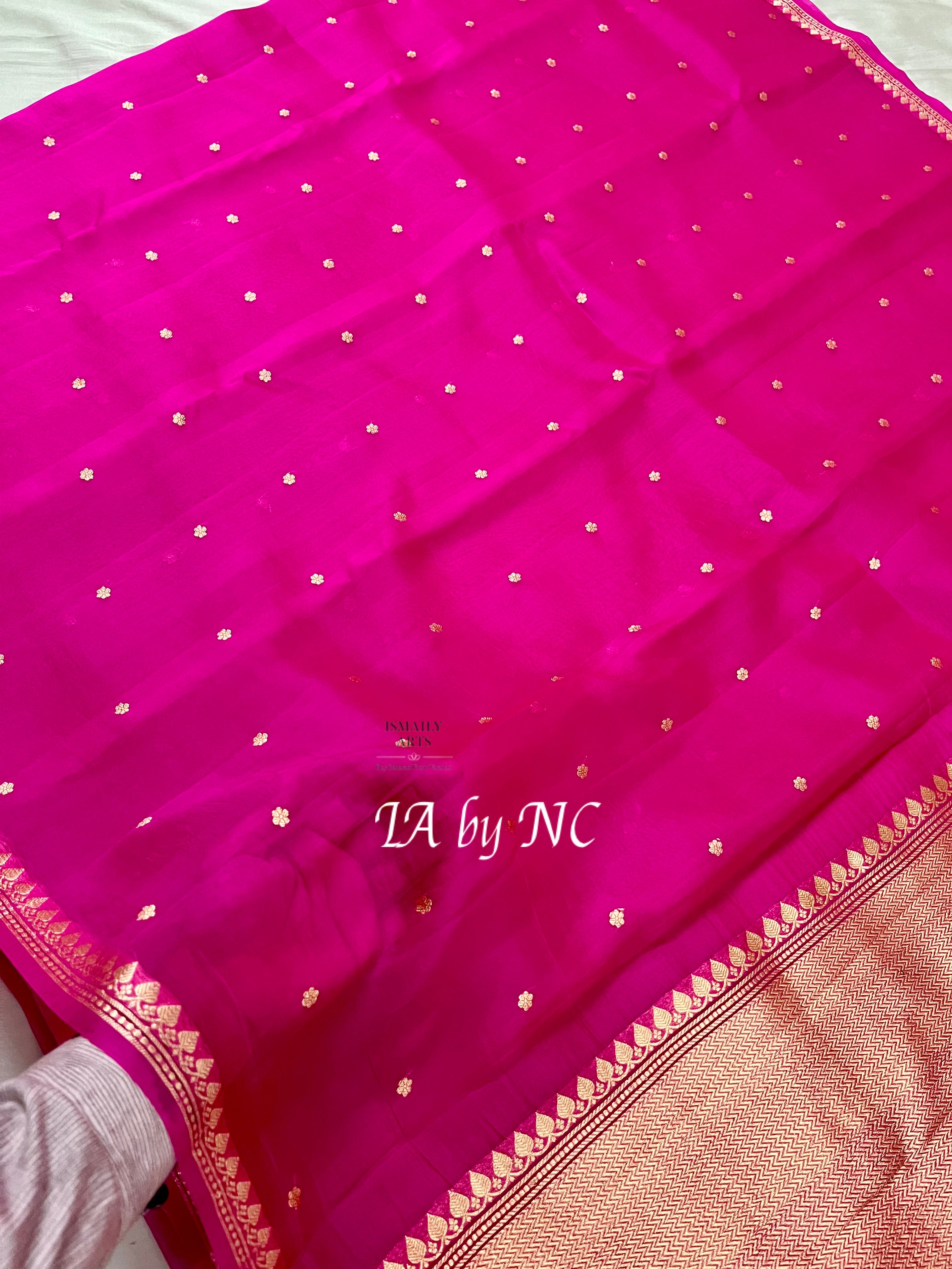 Fuschia Banarasi Pure Kora Silk Kadwa Saree